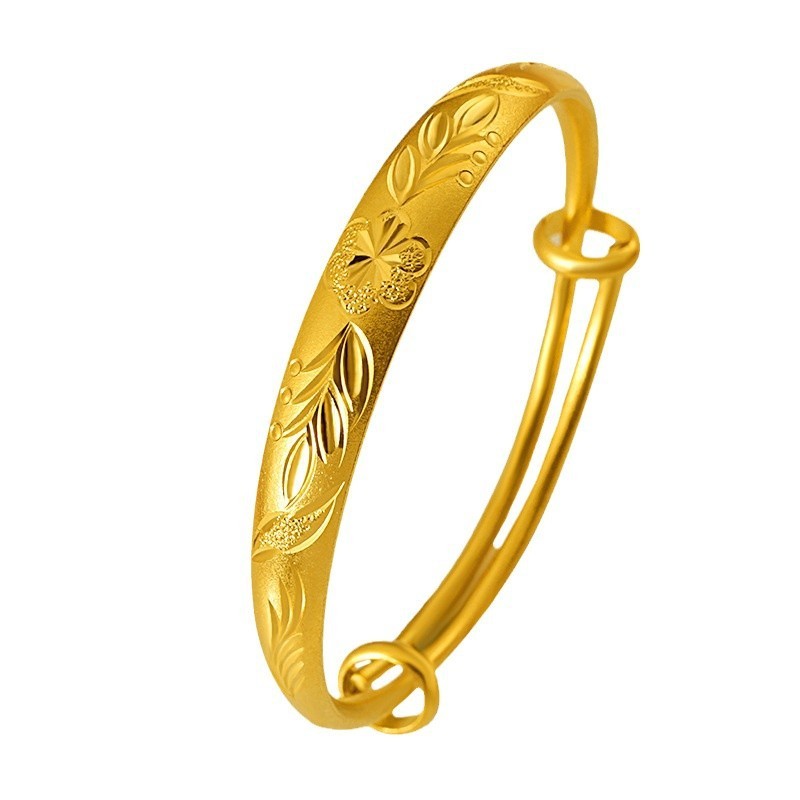 Brass Gold-plated 10mm Plum Blossom Bracelet For Women High Quality Push-pull Thickened Flower Polished Wide Bracelet
