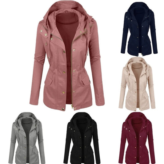 Women’s Biker Jacket – Classic Solid Color Lapel Motorcycle Jacket | Slim-Fit Long Sleeve Zipper Jacket | Polyester Vegan Leather Look (Black, Brown, Beige) – Sizes XS to XL