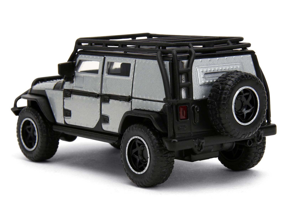Tej's Jeep Wrangler Custom Silver Metallic with Black Top and Roof Rack "Furious 7" (2015) Movie "25 Years of Fast & Furious" Series 1/32 Diecast Model Car by Jada