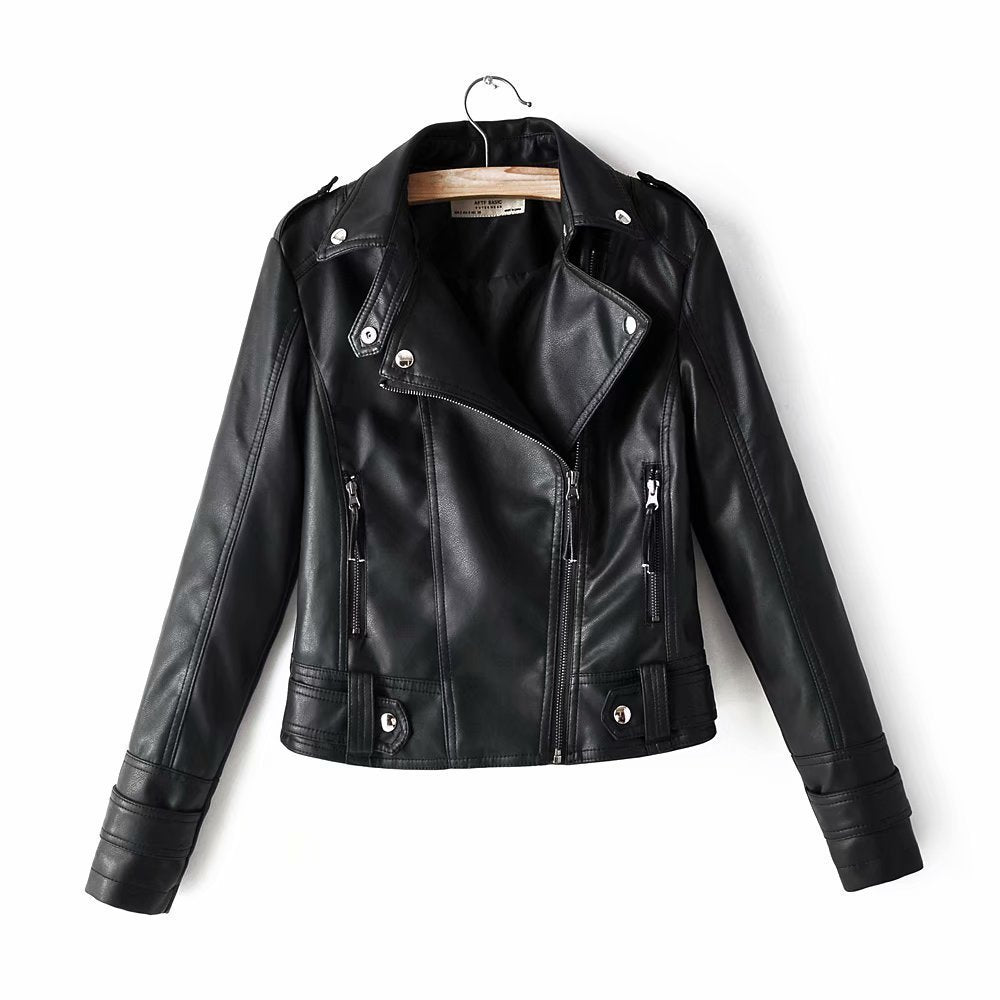 Women's Faux Leather Motorcycle Jacket - Short PU Biker Style Jacket for Women