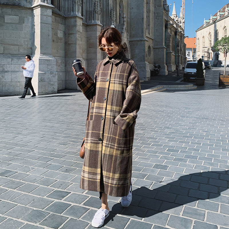 Women's Autumn And Winter Loose Thick Plaid Woolen Coat