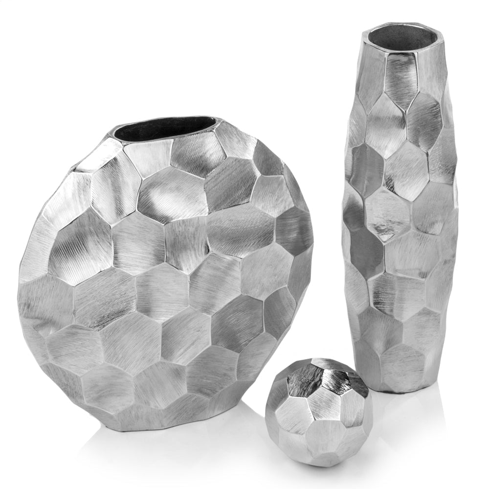 12" Silver Aluminum Cylinder Table Vase