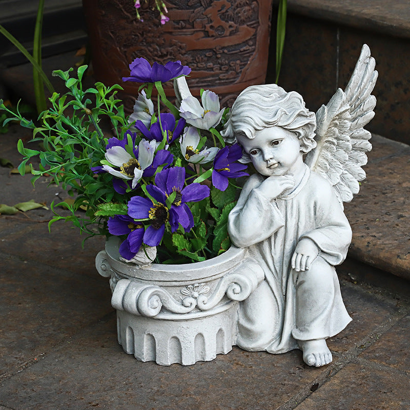 Garden Decoration Angel Flower Cylinder Sculpture