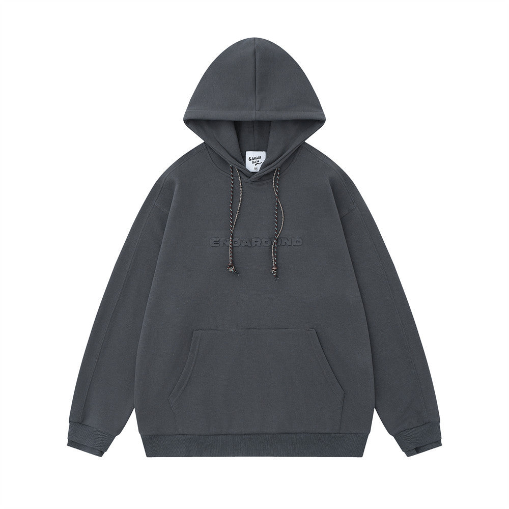 Simple Letter Embossed Pullover Loose Sweater Men's Clothing