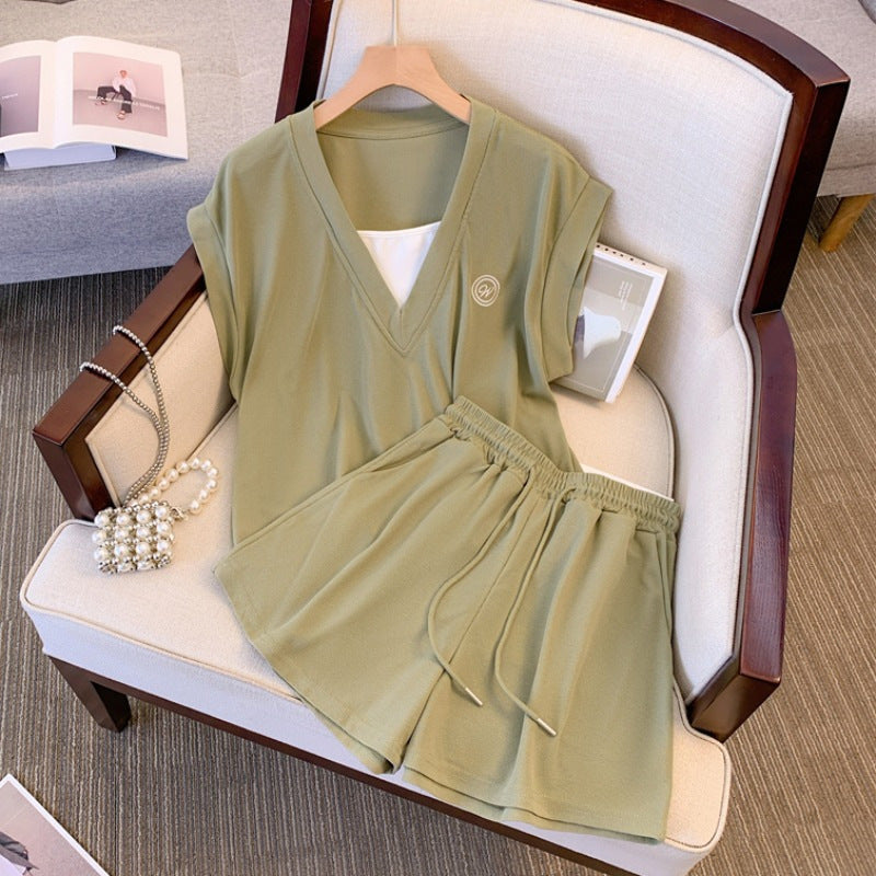 Casual Two-piece Set Sleeveless Top And Shorts