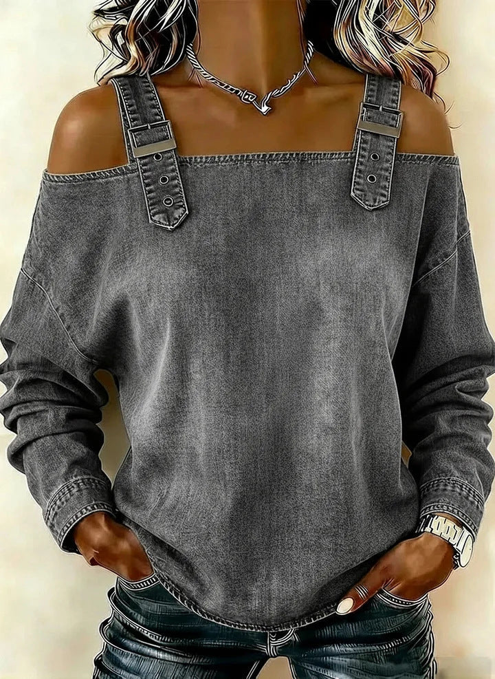 Halter-neck Off-shoulder Long-sleeve Top