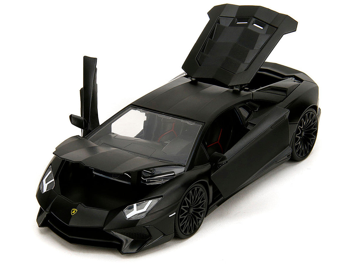 Shaw's Lamborghini Aventador Matt Black "Furious 7" (2015) Movie "Fast & Furious" Series 1/24 Diecast Car Model by Jada