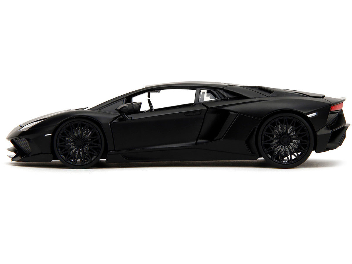 Shaw's Lamborghini Aventador Matt Black "Furious 7" (2015) Movie "Fast & Furious" Series 1/24 Diecast Car Model by Jada