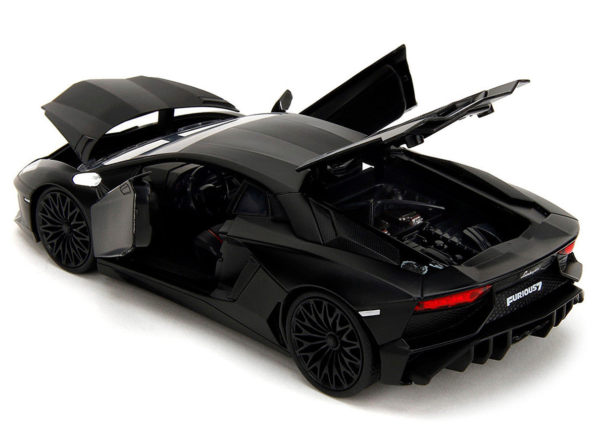 Shaw's Lamborghini Aventador Matt Black "Furious 7" (2015) Movie "Fast & Furious" Series 1/24 Diecast Car Model by Jada