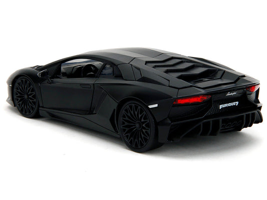 Shaw's Lamborghini Aventador Matt Black "Furious 7" (2015) Movie "Fast & Furious" Series 1/24 Diecast Car Model by Jada