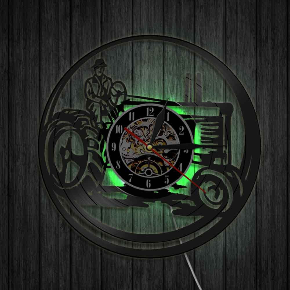 Creative old tractor harvester vinyl record wall clock
