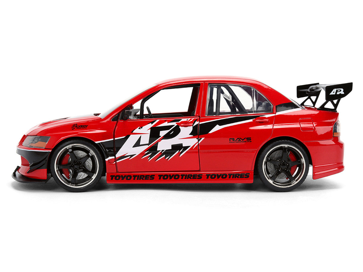 Sean's Mitsubishi Lancer Evolution IX RHD (Right Hand Drive) Red with Graphics "The Fast and the Furious: Tokyo Drift" (2006) Movie "Fast & Furious 25 Years" Series 1/24 Diecast Model Car by Jada