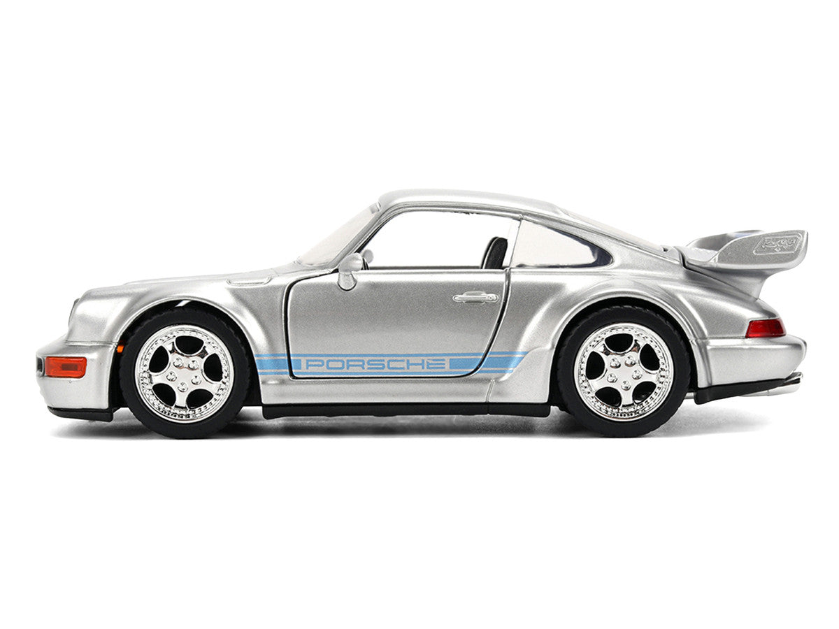 Porsche 911 Carrera RS 3.8 "Mirage" Silver Metallic with Blue Stripes "Transformers: Rise of the Beasts" (2023) Movie "Hollywood Rides" 1/32 Diecast Model Car by Jada