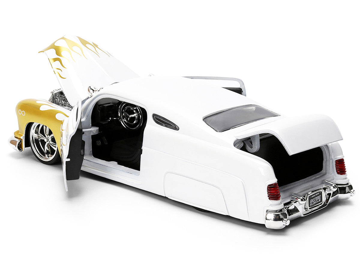 1951 Mercury Coupe White with Gold Flames "Bigtime Muscle" Series 1/24 Diecast Model Car by Jada