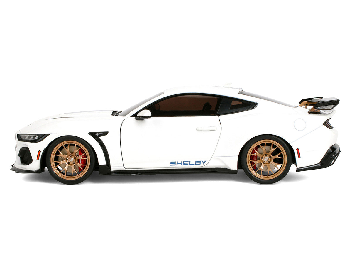 Ford Mustang Shelby Super Snake White Metallic with Blue Stripes and Gold Wheels "Pink Slips" Series 1/18 Diecast Model Car by Jada