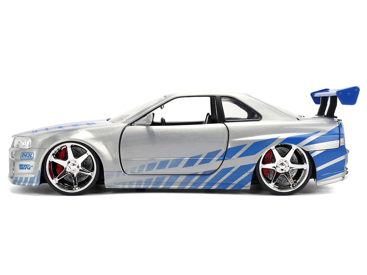 Brian's Nissan Skyline GT-R (R34) RHD (Right Hand Drive) Brush Finish  "2 Fast 2 Furious" (2003) Movie 25 Years of Fast & Furious Anniversary 1/24 by Jada