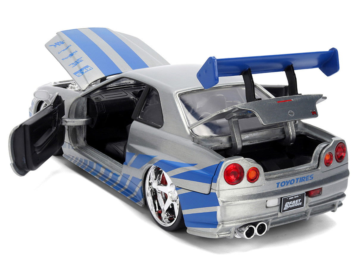 Brian's Nissan Skyline GT-R (R34) RHD (Right Hand Drive) Brush Finish  "2 Fast 2 Furious" (2003) Movie 25 Years of Fast & Furious Anniversary 1/24 by Jada