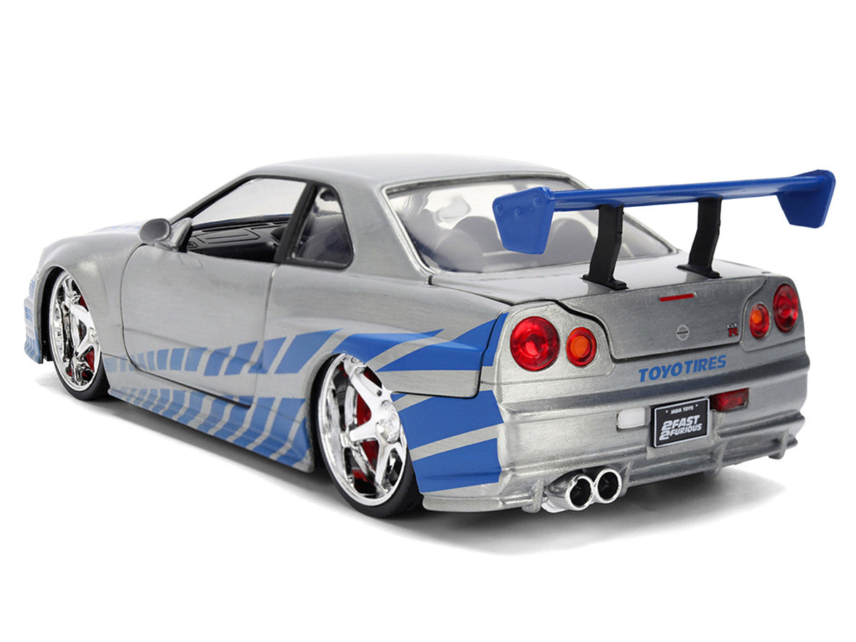 Brian's Nissan Skyline GT-R (R34) RHD (Right Hand Drive) Brush Finish  "2 Fast 2 Furious" (2003) Movie 25 Years of Fast & Furious Anniversary 1/24 by Jada