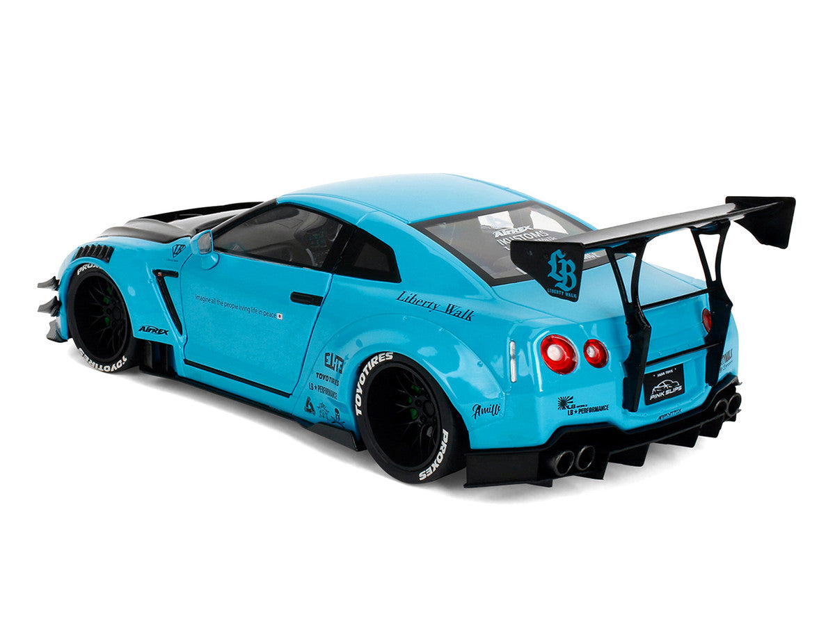 Nissan GT-R (R35) Liberty Walk Body Kit 2.0 RHD (Right Hand Drive) Blue with Black Hood "Pink Slips" Series 1/18 Diecast Model Car by Jada
