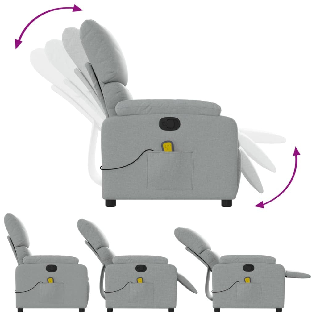 Massage Recliner Chair Light Gray Fabric