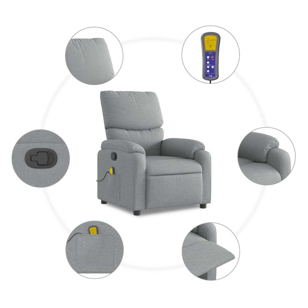 Massage Recliner Chair Light Gray Fabric