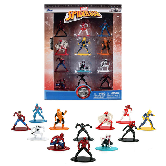 Set of 12 Diecast Figures "Spider-Man" Franchise "Nano Metalfigs" Series Diecast Models  by Jada