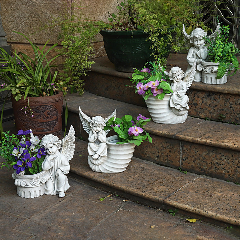 Garden Decoration Angel Flower Cylinder Sculpture