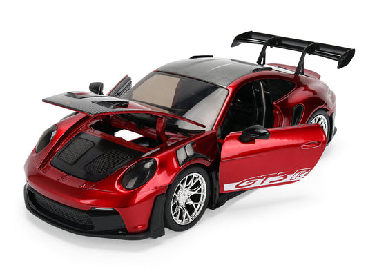 Porsche 911 (992) GT3 RS Red Chrome with Carbon Top and Hood Stripes "Hyper-Spec" Series 1/24 Diecast Model Car by Jada