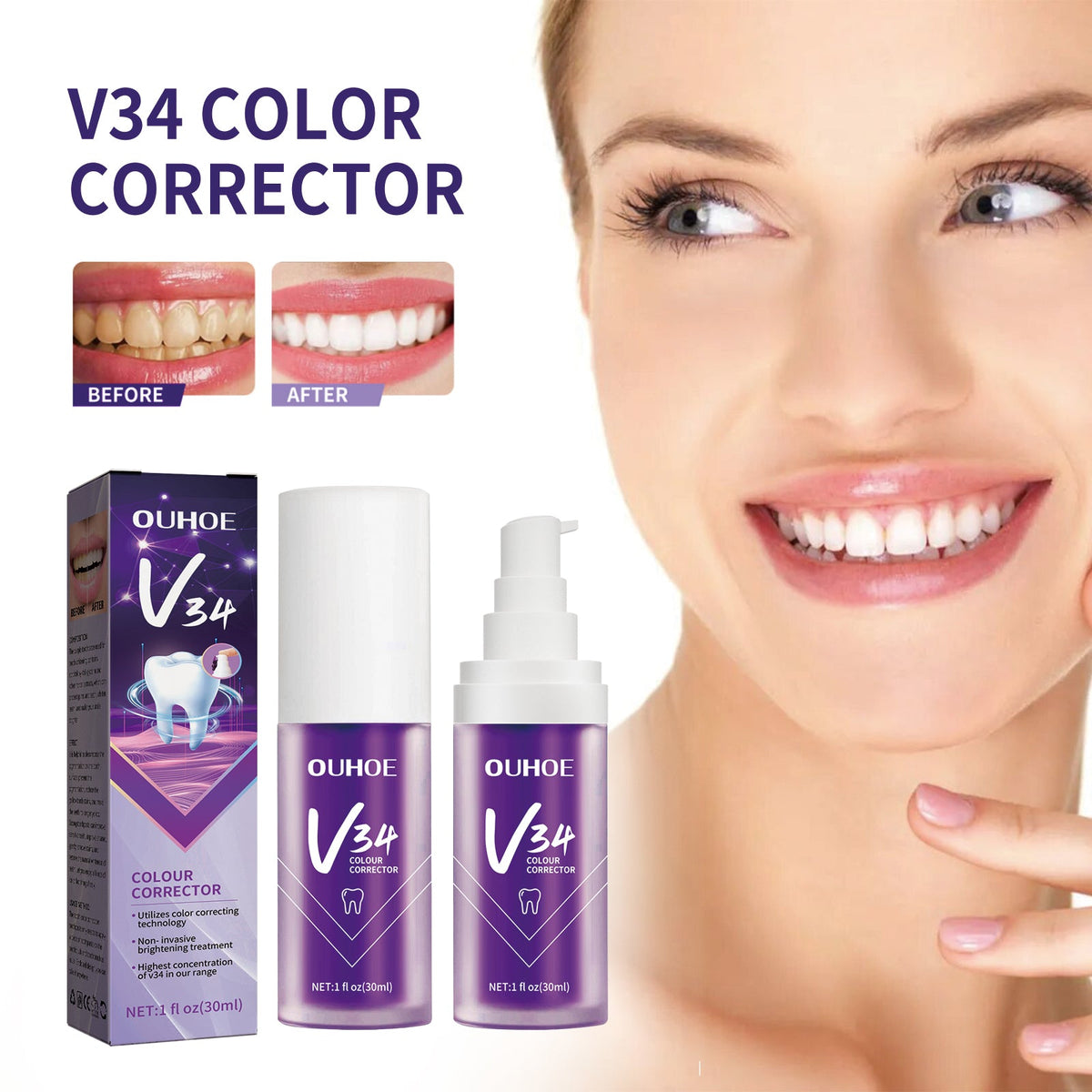 V34 Purple Bright White Toothpaste 30ml  1box