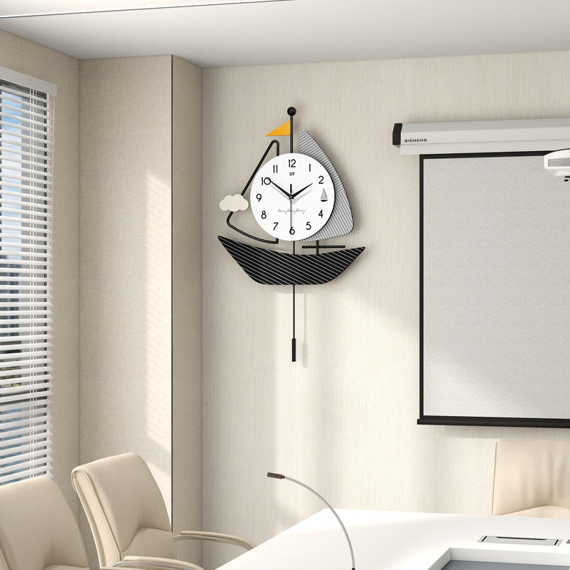 Modern Sailboat Pendulum Wall Clock Nautical Living Room Decor