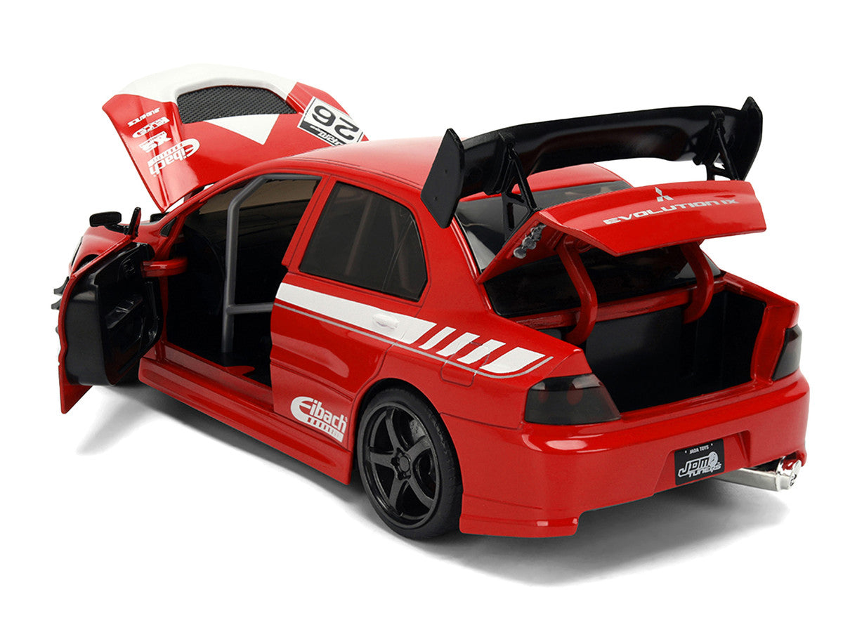 2006 Mitsubishi Lancer Evolution IX RHD (Right Hand Drive) #26 Red with White Graphics "JDM Tuners" Series 1/24 Diecast Model Car by Jada