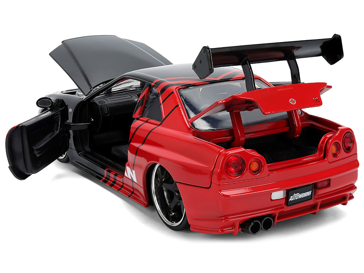 2002 Nissan Skyline GT-R (R34) RHD (Right Hand Drive) "ADVAN" Black and Red "AutoWorks" Series 1/24 Diecast Car Model by Jada