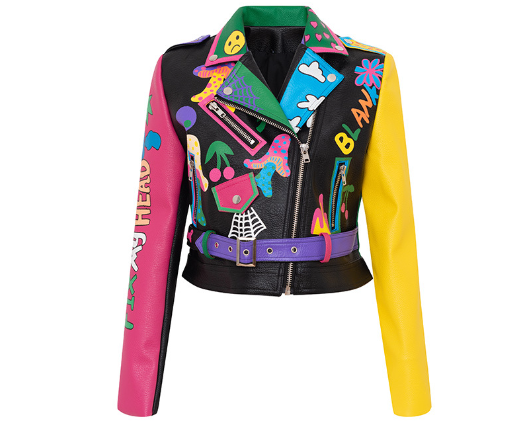 Trendy Color-blocked PU Leather Jacket for Women