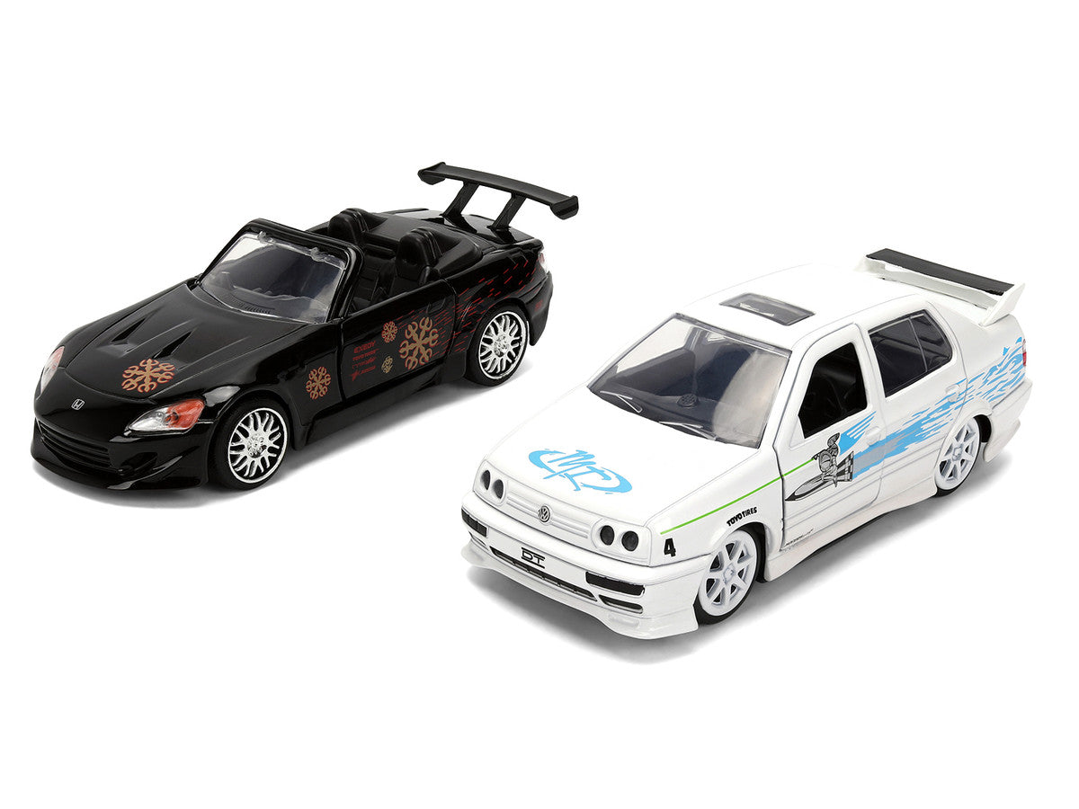 Honda S2000 Black with Graphics and Volkswagen Jetta White with Graphics Set of 2 pieces "25 Years of Fast & Furious" Series 1/32 Diecast Model Cars by Jada