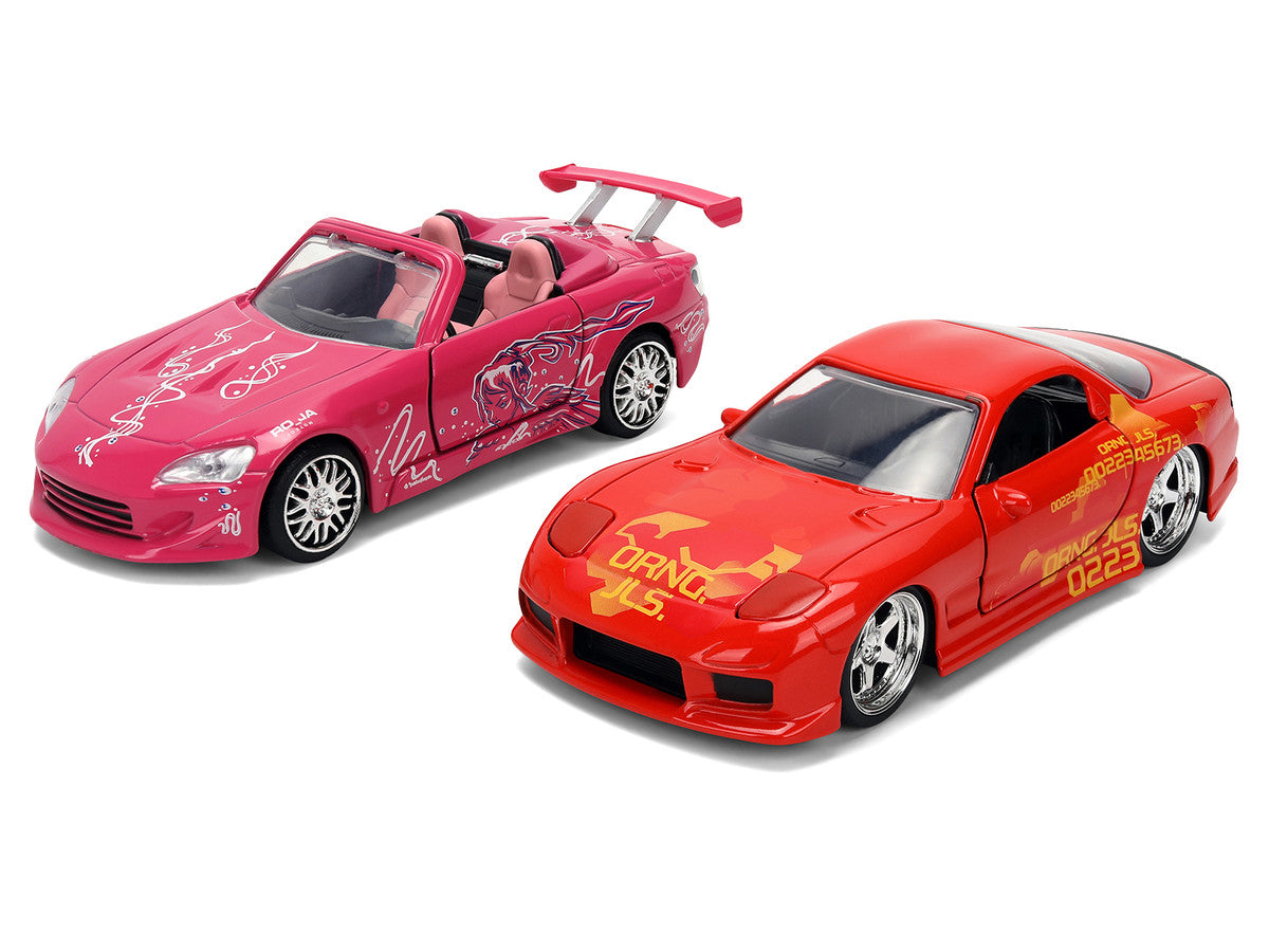 Honda S2000 Pink with Graphics and Mazda RX-7 Orange with Graphics Set of 2 pieces "25 Years of Fast & Furious" Series 1/32 Diecast Model Cars by Jada