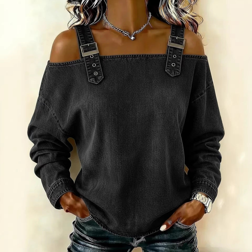 Halter-neck Off-shoulder Long-sleeve Top