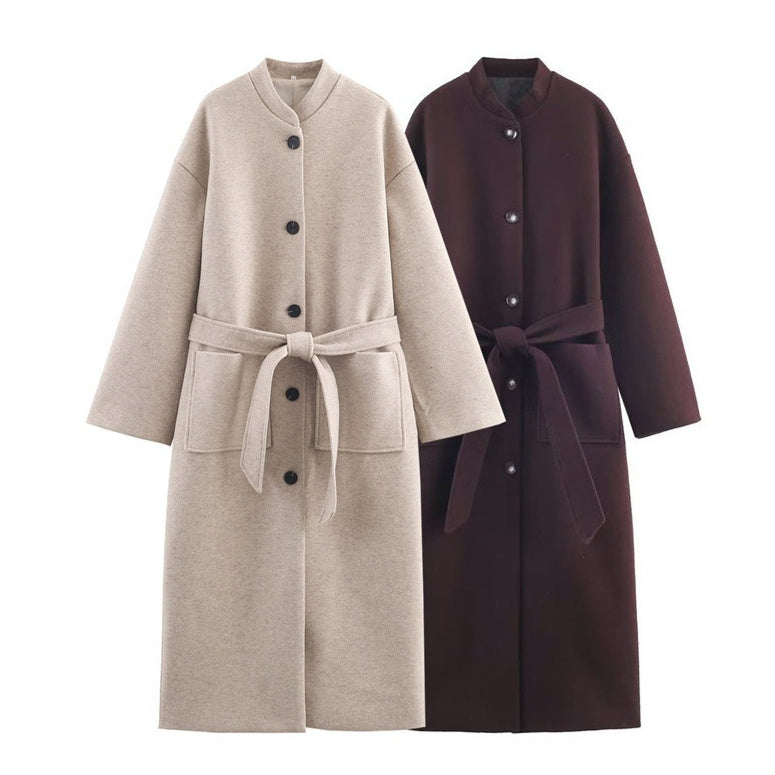 Long Belted Elegant Coat For Women