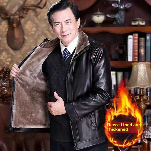 Middle-aged And Elderly Men's Fur-lined Leather Jacket