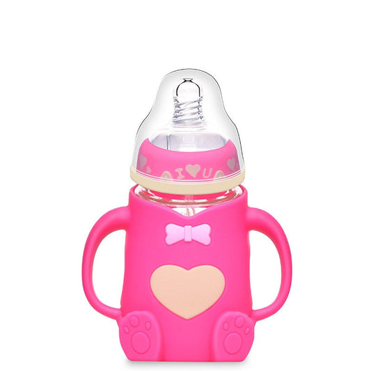 Silicone Glass Baby Bottle with Anti-Drop Design