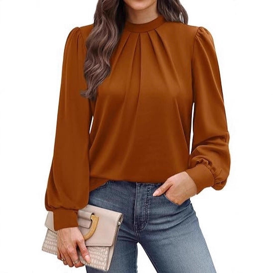Women's Long Sleeve Small Turtleneck Solid Color Pleated