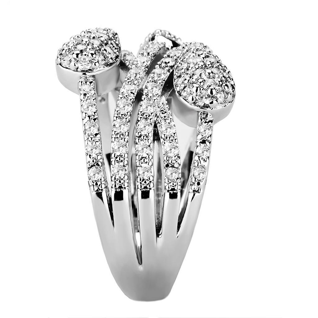 3W1446 - Rhodium Brass Ring with AAA Grade CZ  in Clear