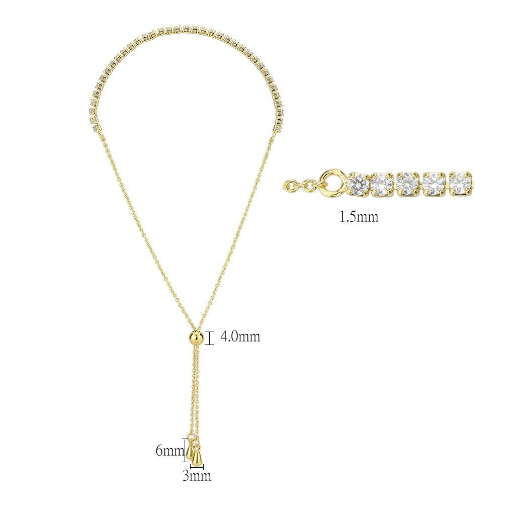 3W1638 - Gold Brass Bracelet with AAA Grade CZ in Clear