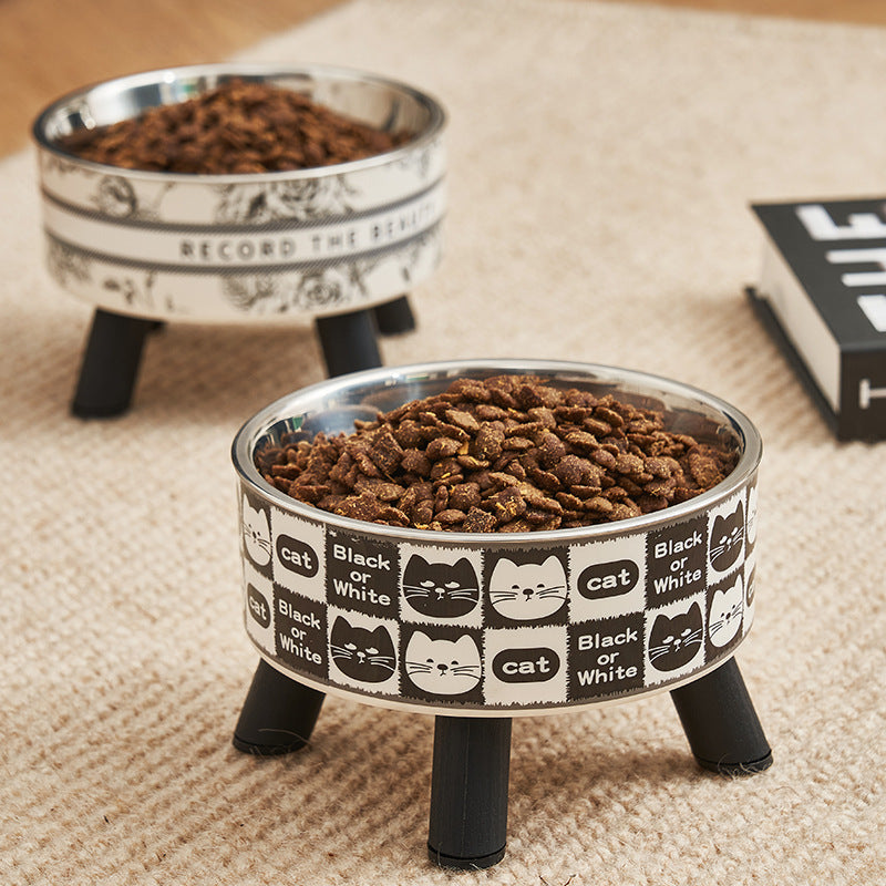 Retro Cat Elevated Bowl Stainless Steel Cat Water Bowl