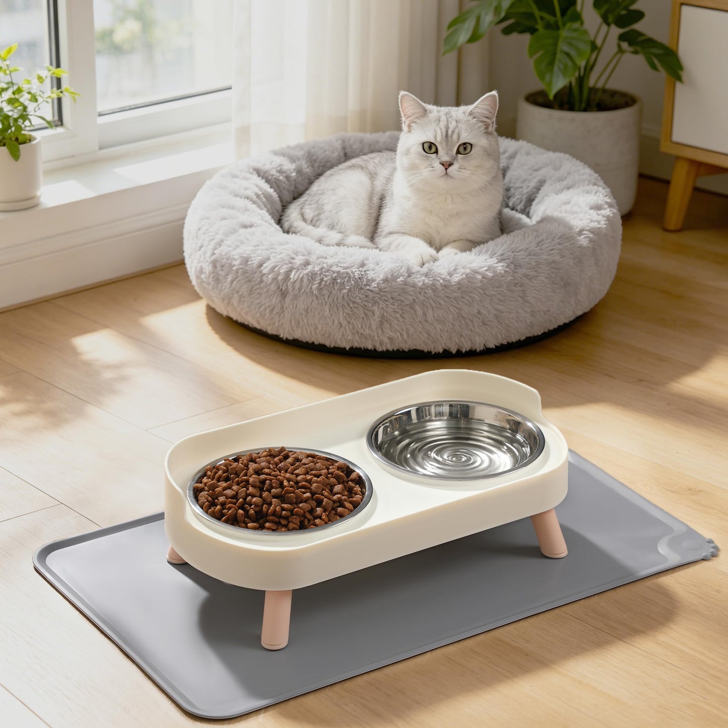 Elevated Cat Bowls Set - Raised Cat Food And Water Bowl Set With Non Slip Stand - Pet Feeding Station With 2 Stainless Steel Bowls
