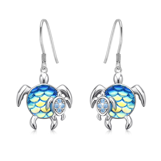 Turtle Earrings Sterling Silver Mom and Baby Dangle Mother and Daughter Tortoise