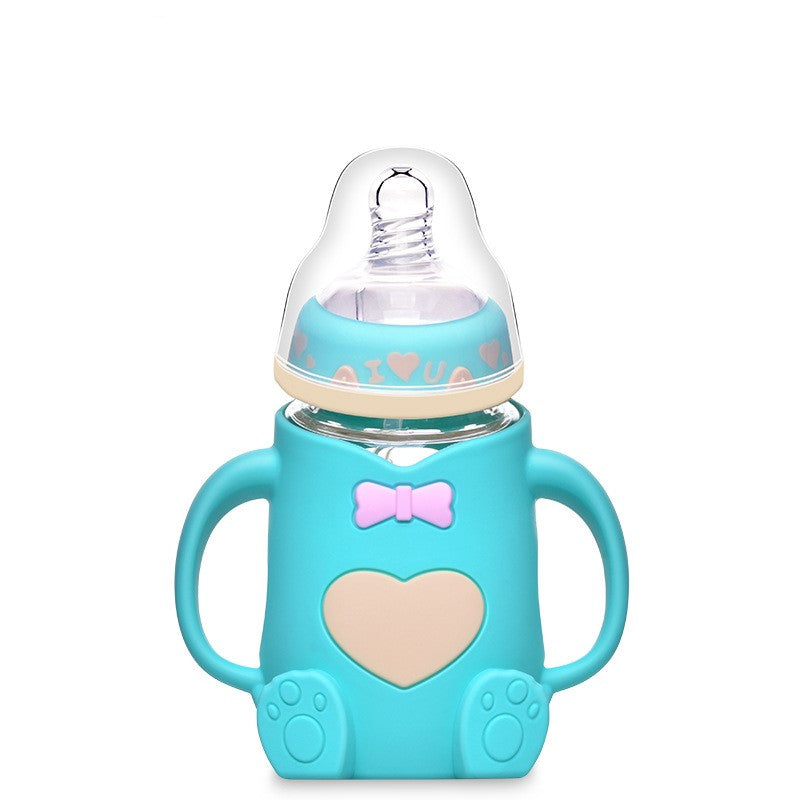 Silicone Glass Baby Bottle with Anti-Drop Design