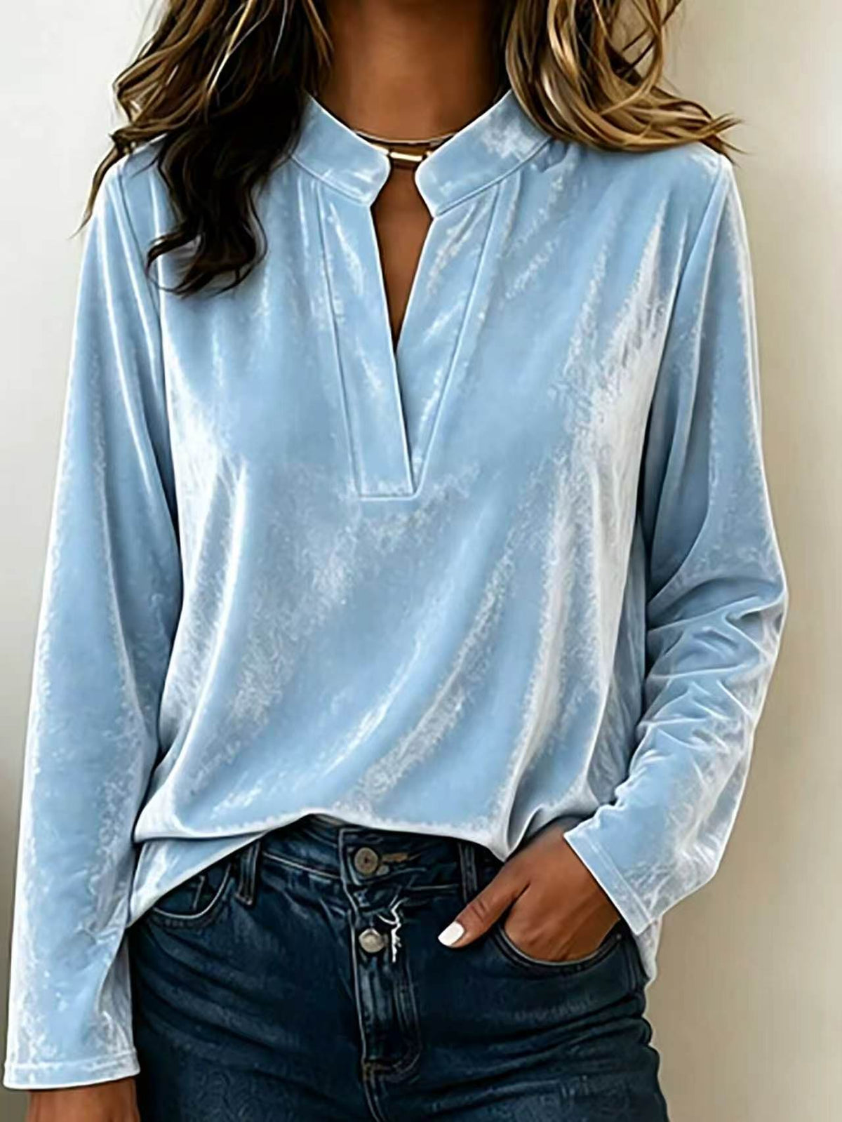Solid-color V-neck New Womens Top