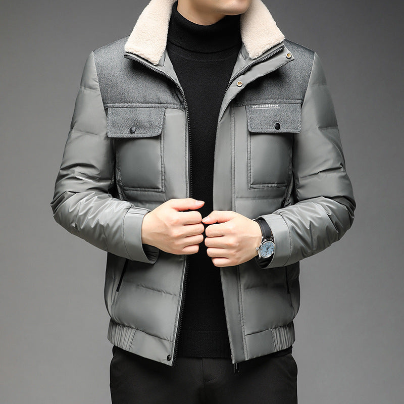 Men's Casual Winter Down Jacket with Fur Collar