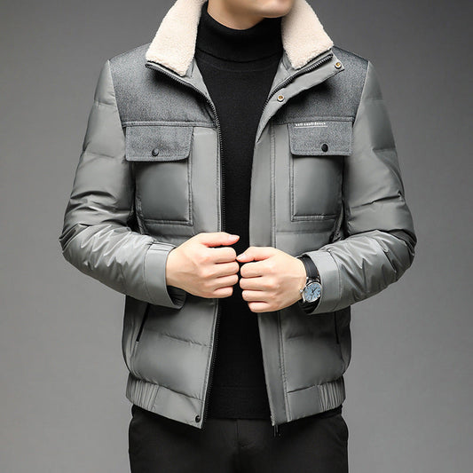 Men's Casual Winter Down Jacket with Fur Collar