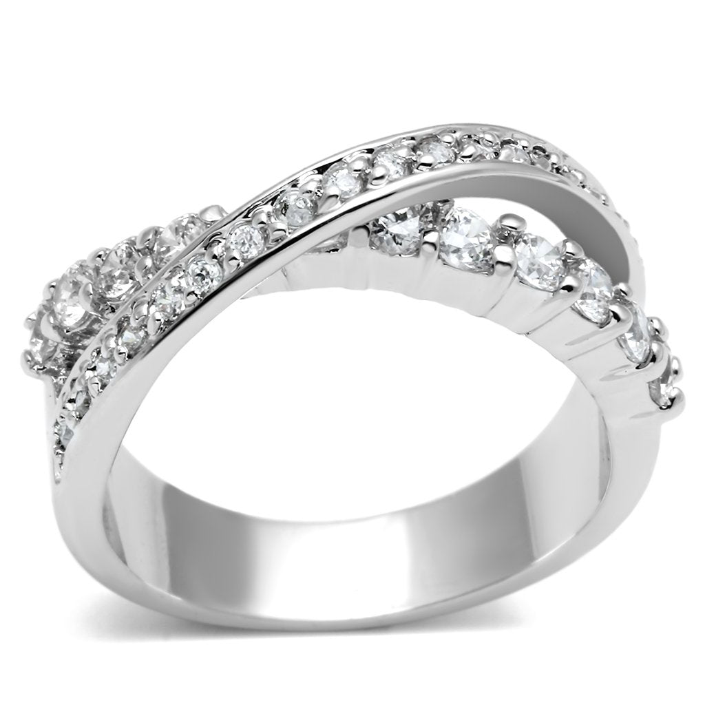3W274 - Rhodium Brass Ring with AAA Grade CZ  in Clear